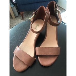Brown wedge heels size 8W with strap around ankle